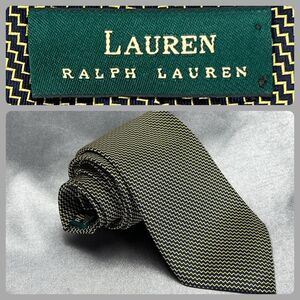 VTG Ralph Lauren 100% Silk Tie Gold Black Zig Zag Handmade USA Repp Necktie Prom